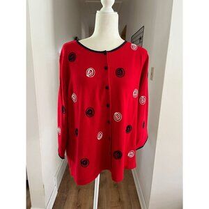 EUC C D Daniels Red Embroidery Coverd Buttons  Cardigan